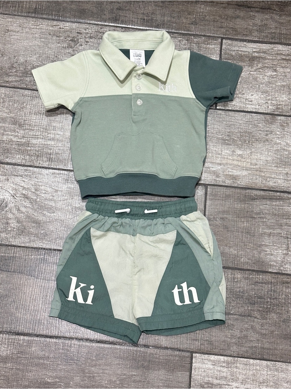 Kith Kids Sage & Dark Green Colorblock Polo Short Set